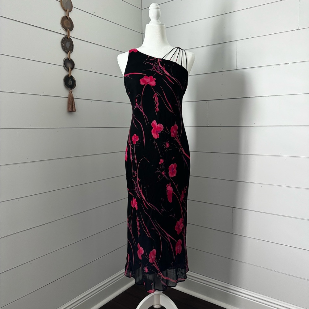 Elegant Y2K Black and Pink Floral Dress